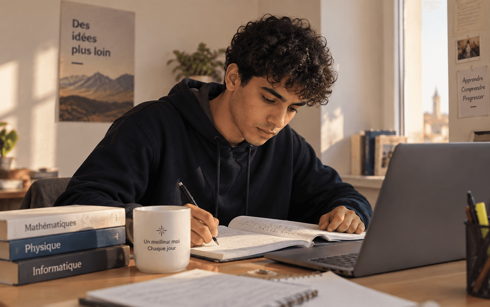Un élève concentré, en train de travailler